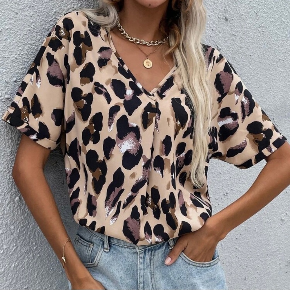 Shein - Graphic Print V-Neck Blouse
